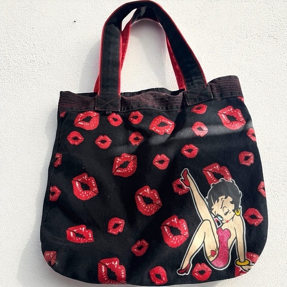Betty Boop Handbags - Vintage Betty Boop Tote Bag – Red Lip Print Kiss Graphic Y2K Punk Rock